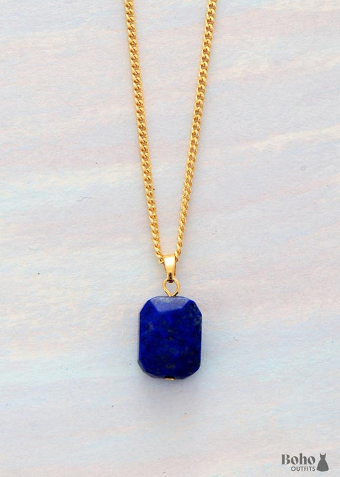 Boho Necklace, Deep Blue Lapis Square Pendant